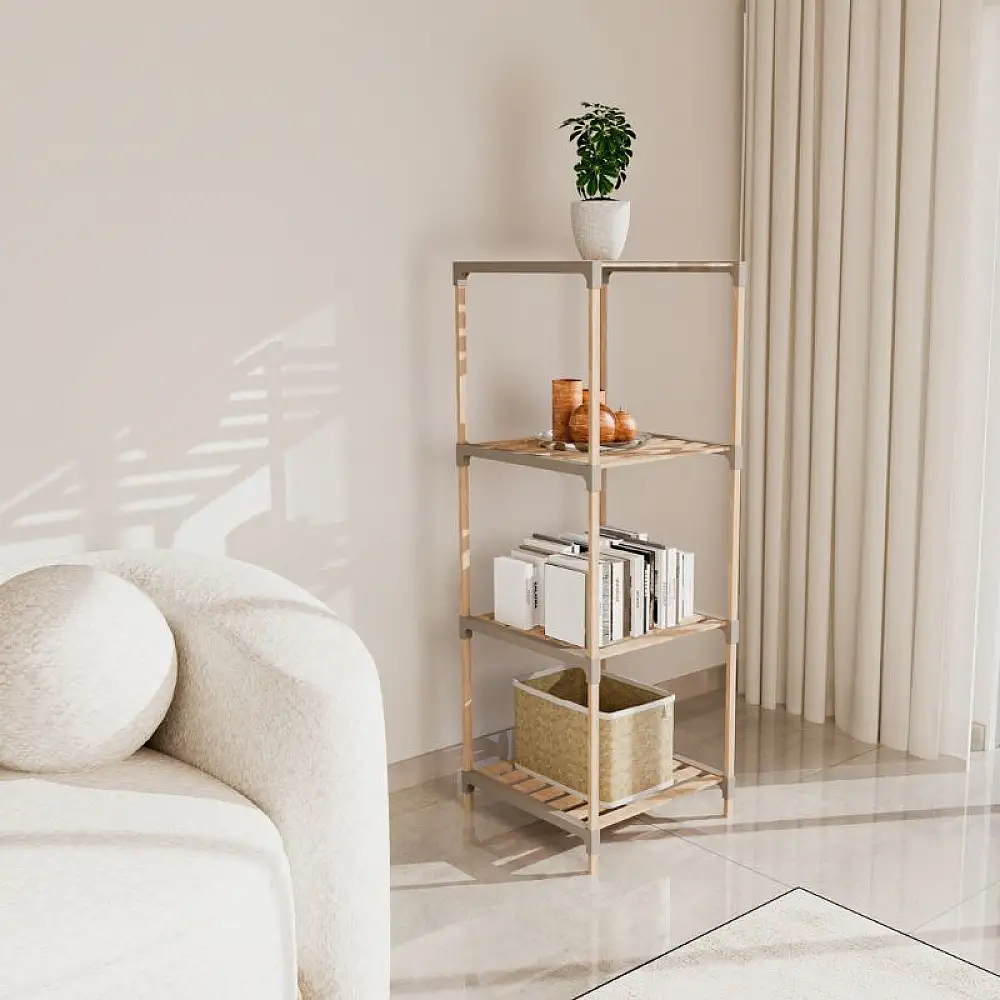 Ραφιέρα δαπέδου ξύλινη - πλαστική χρώμα φυσικό - μπεζ 41x33x113εκ. | FIX-2013-4