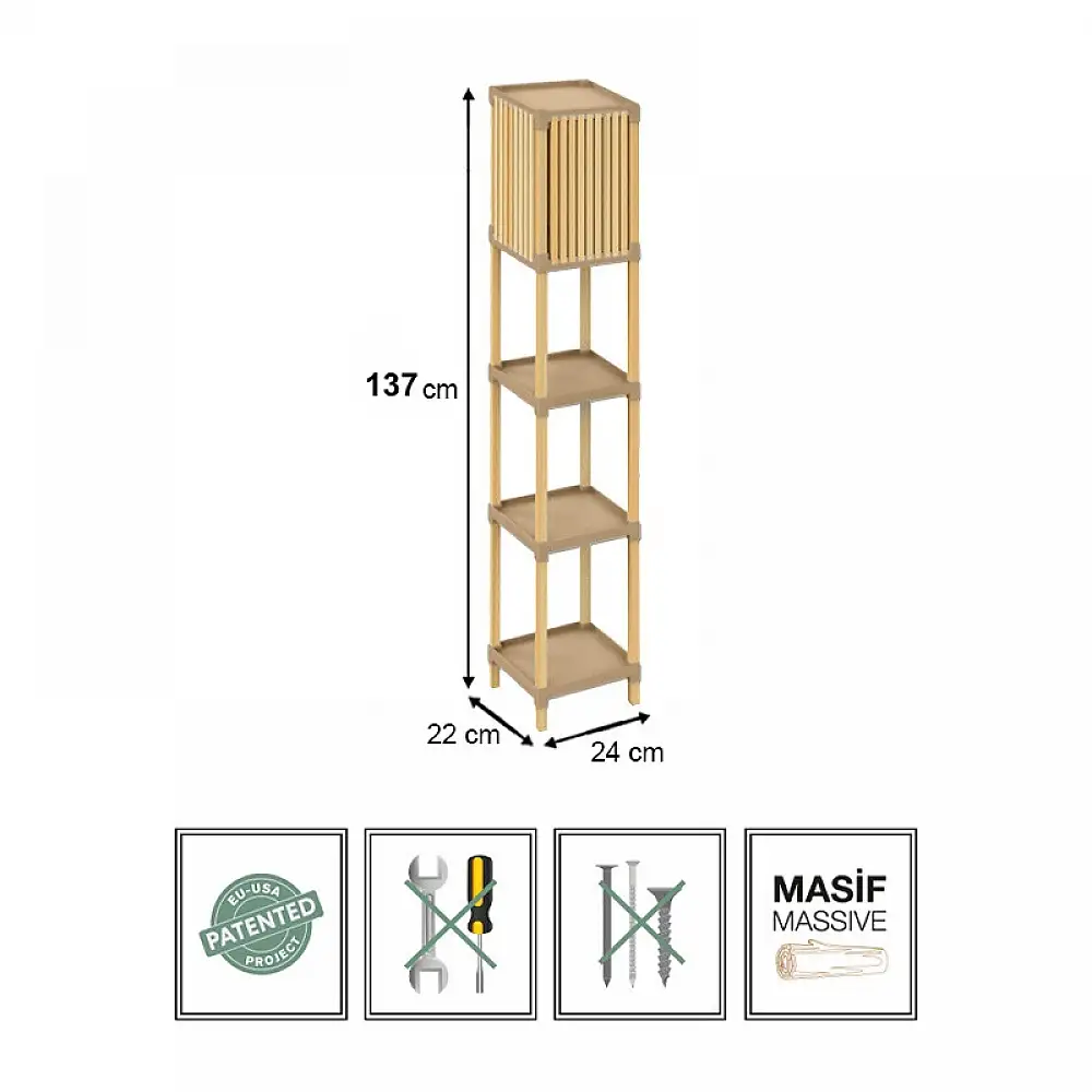 Φωτιστικό δαπέδου ξύλινο - πλαστικό χρώμα φυσικό - μπεζ 24x22x137εκ.