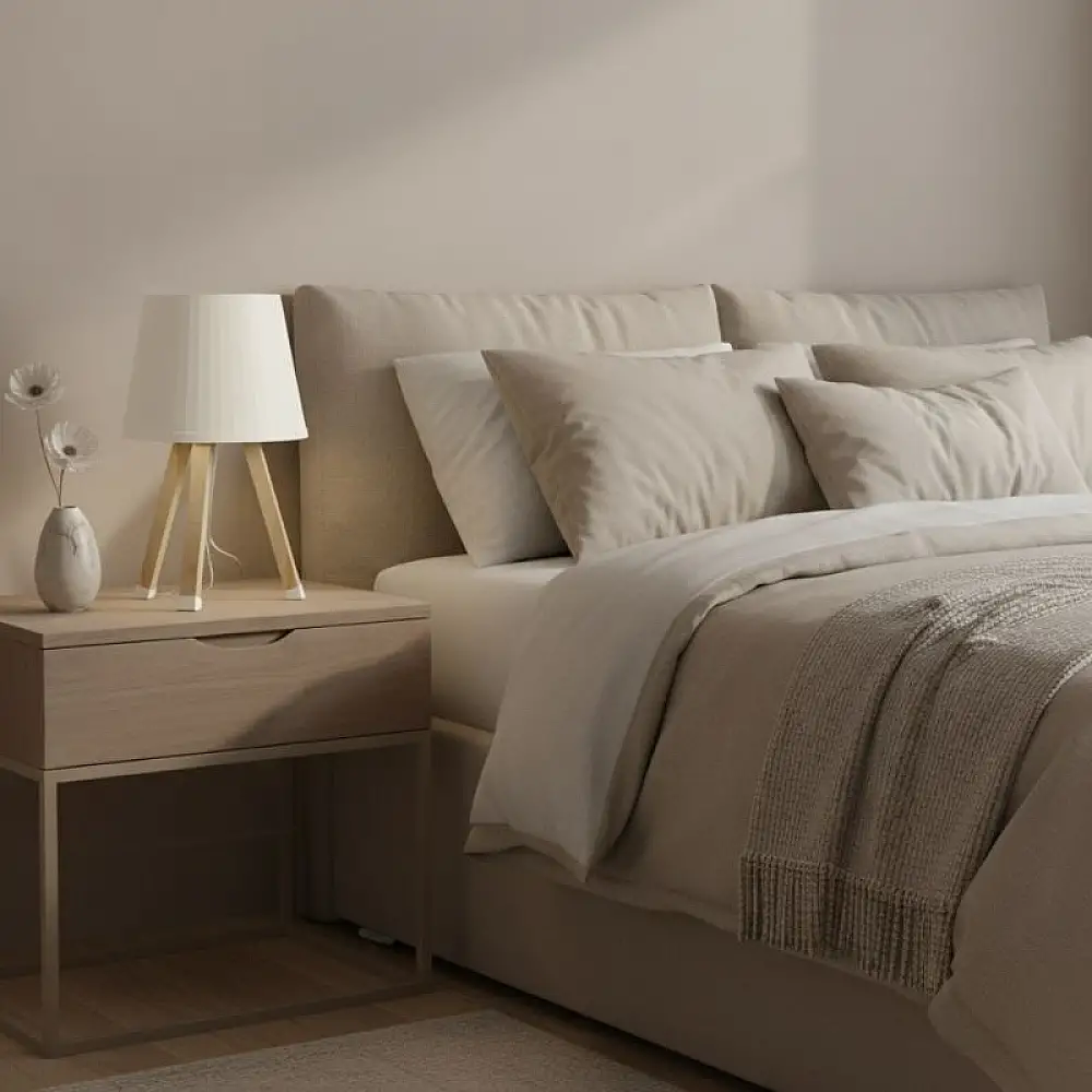 Φωτιστικό επιτραπέζιο ξύλινο - πλαστικό χρώμα μπεζ Ø18x34εκ. | FIX-2021-1