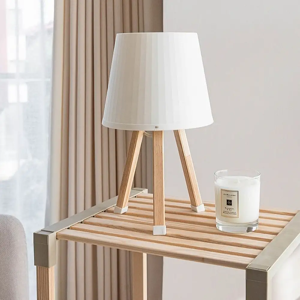 Φωτιστικό επιτραπέζιο ξύλινο - πλαστικό χρώμα μπεζ Ø18x34εκ. | FIX-2021-1