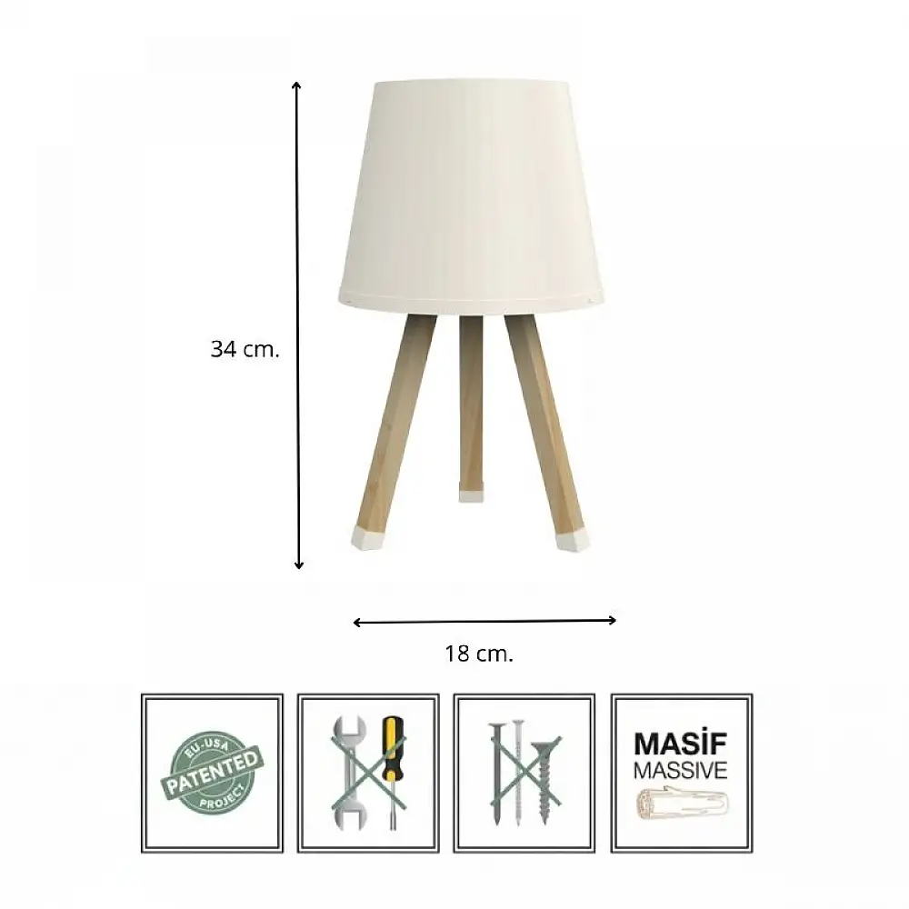 Φωτιστικό επιτραπέζιο ξύλινο - πλαστικό χρώμα μπεζ Ø18x34εκ. | FIX-2021-1