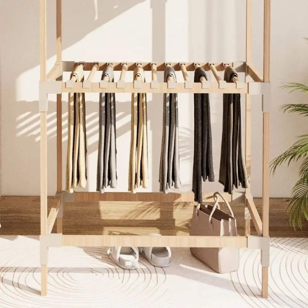 Ντουλάπα ρούχων ανοιχτή - Έπιπλο εισόδου ξύλινο - πλαστικό χρώμα φυσικό - μπεζ 75x46x156εκ. | FIX-2035