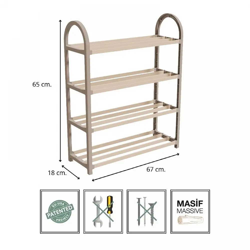 Παπουτσοθήκη ξύλινη - πλαστική χρώμα φυσικό - μπεζ 67x18x65εκ. | FIX-2040-BE