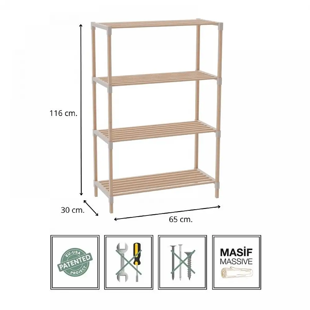 Ραφιέρα δαπέδου ξύλινη - πλαστική χρώμα φυσικό - μπεζ 65x30x116εκ. | FIX-2052-4