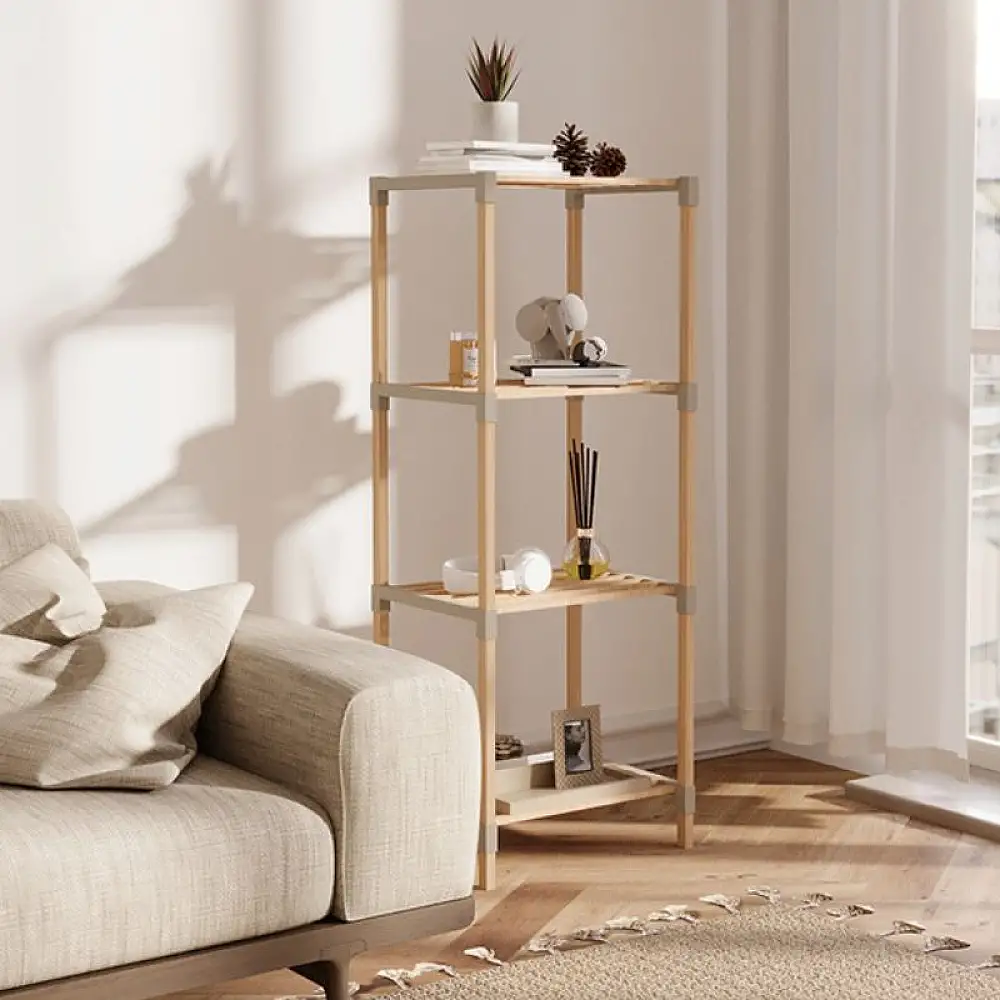 Ραφιέρα δαπέδου ξύλινη - πλαστική χρώμα φυσικό - μπεζ 38x30x116εκ. | FIX-2053-4