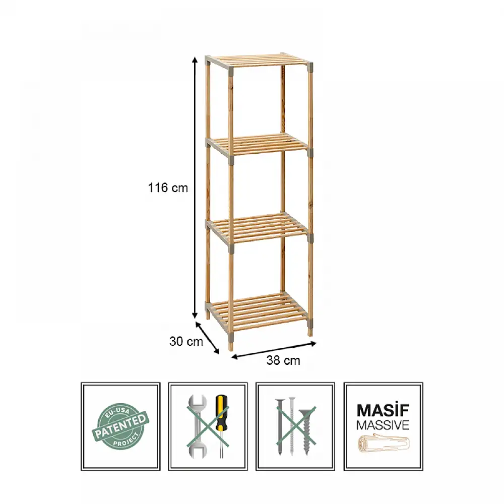 Ραφιέρα δαπέδου ξύλινη - πλαστική χρώμα φυσικό - μπεζ 38x30x116εκ. | FIX-2053-4