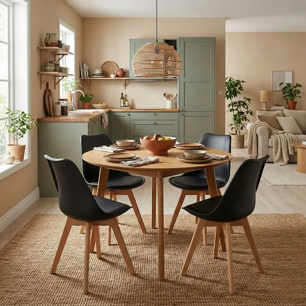 Καρέκλα τραπεζαρίας Viva Megapap PP - PU μαύρο - ξύλινο φυσικό πόδι 48,5x54x80εκ. | GP001-0044,2 | 4 τμχ