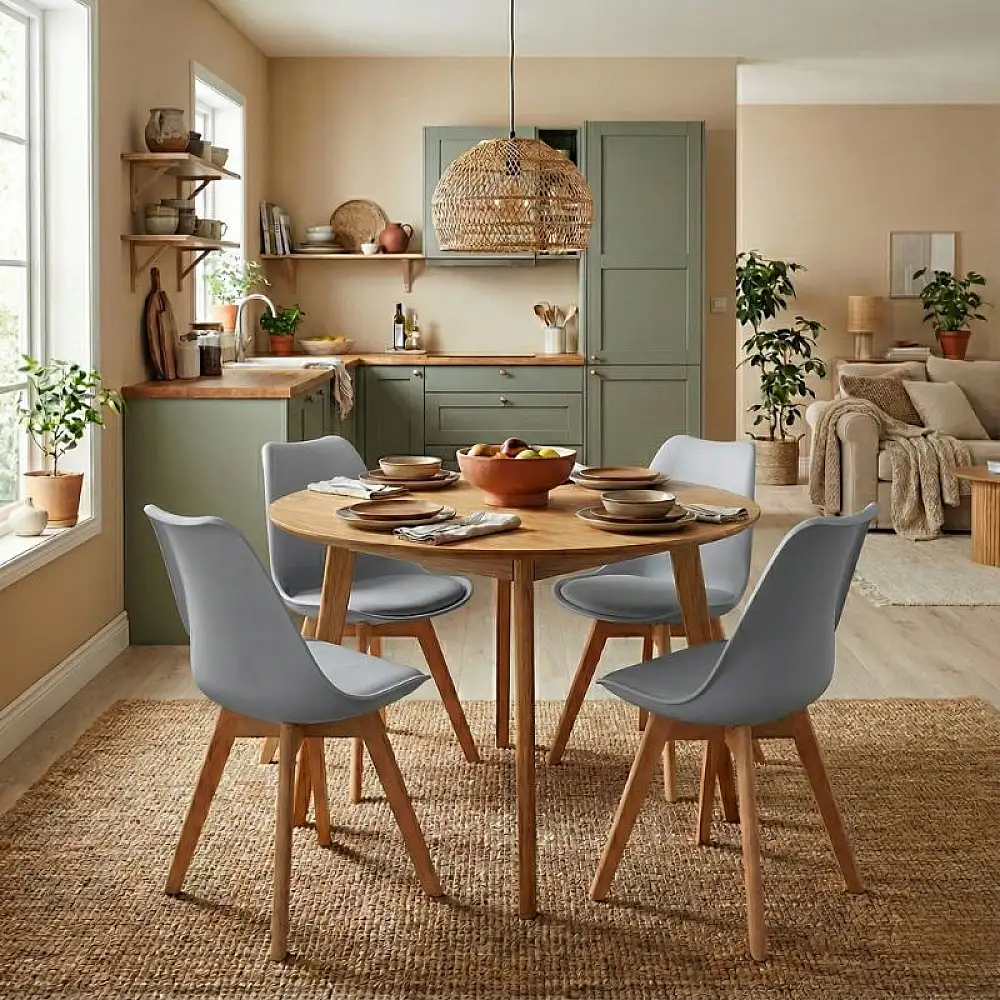 Καρέκλα τραπεζαρίας Viva Megapap PP - PU γκρι - ξύλινο φυσικό πόδι 48,5x54x80εκ. | 4 τμχ | GP001-0044,4