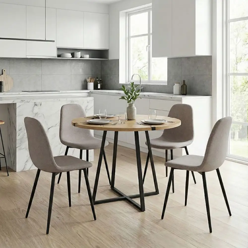 Καρέκλα τραπεζαρίας Iris Megapap μπεζ ύφασμα - μεταλλικό μαύρο πόδι 43x50x85εκ. | 4 τμχ | GP001-0045,2