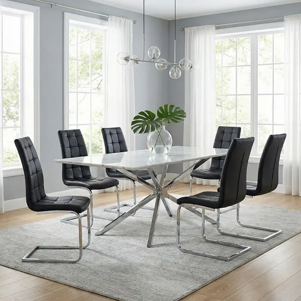 Καρέκλα τραπεζαρίας Vela Megapap μαύρο PU - μεταλλική βάση χρωμίου 41x61x107εκ. | 4 τμχ | GP001-0050,1