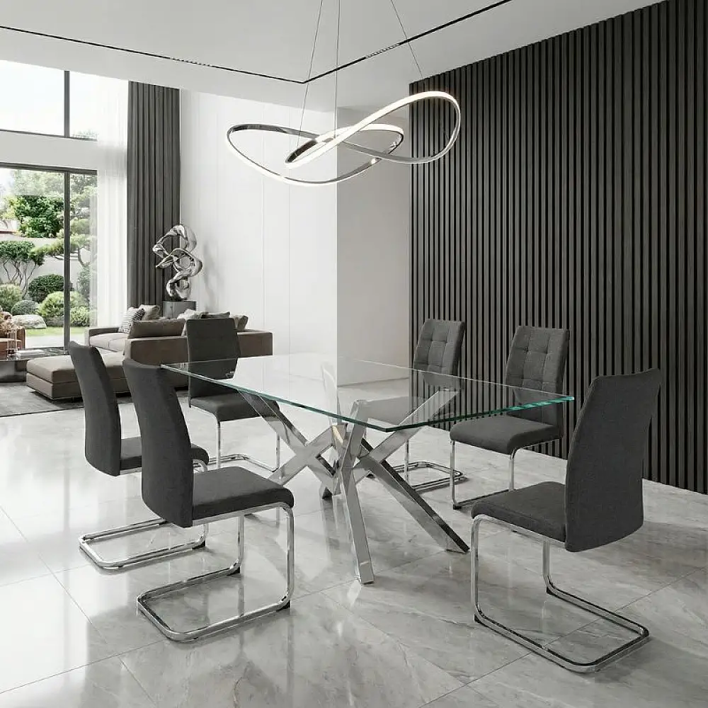 Καρέκλα τραπεζαρίας Laura Megapap γκρι ύφασμα - μεταλλική βάση χρωμίου 42x58x98εκ. | GP001-0052,2 | 4 τμχ