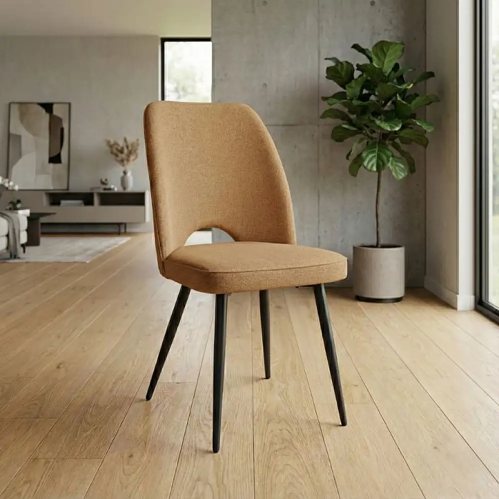 Καρέκλα τραπεζαρίας Christy Megapap μουσταρδί ύφασμα - μεταλλικό μαύρο πόδι 47x59x90εκ. | 4 τμχ | GP001-0056,3