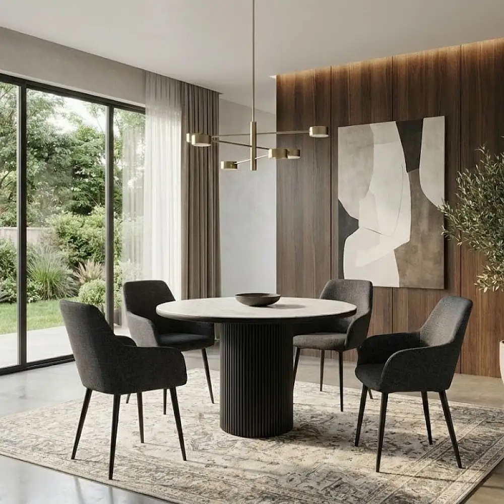 Πολυθρόνα τραπεζαρίας Monica Megapap γκρι ύφασμα - μεταλλικό μαύρο πόδι 54x57x84εκ. | 2 τμχ | GP001-0058,1