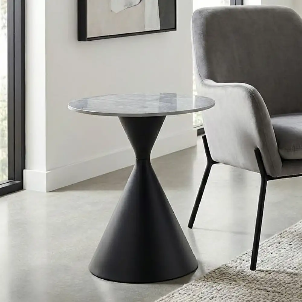 Τραπεζάκι βοηθητικό Logan Megapap sintered stone - μέταλλο χρώμα γκρι εφέ μαρμάρου - μαύρο Ø50x56εκ. | GP001-0062,1