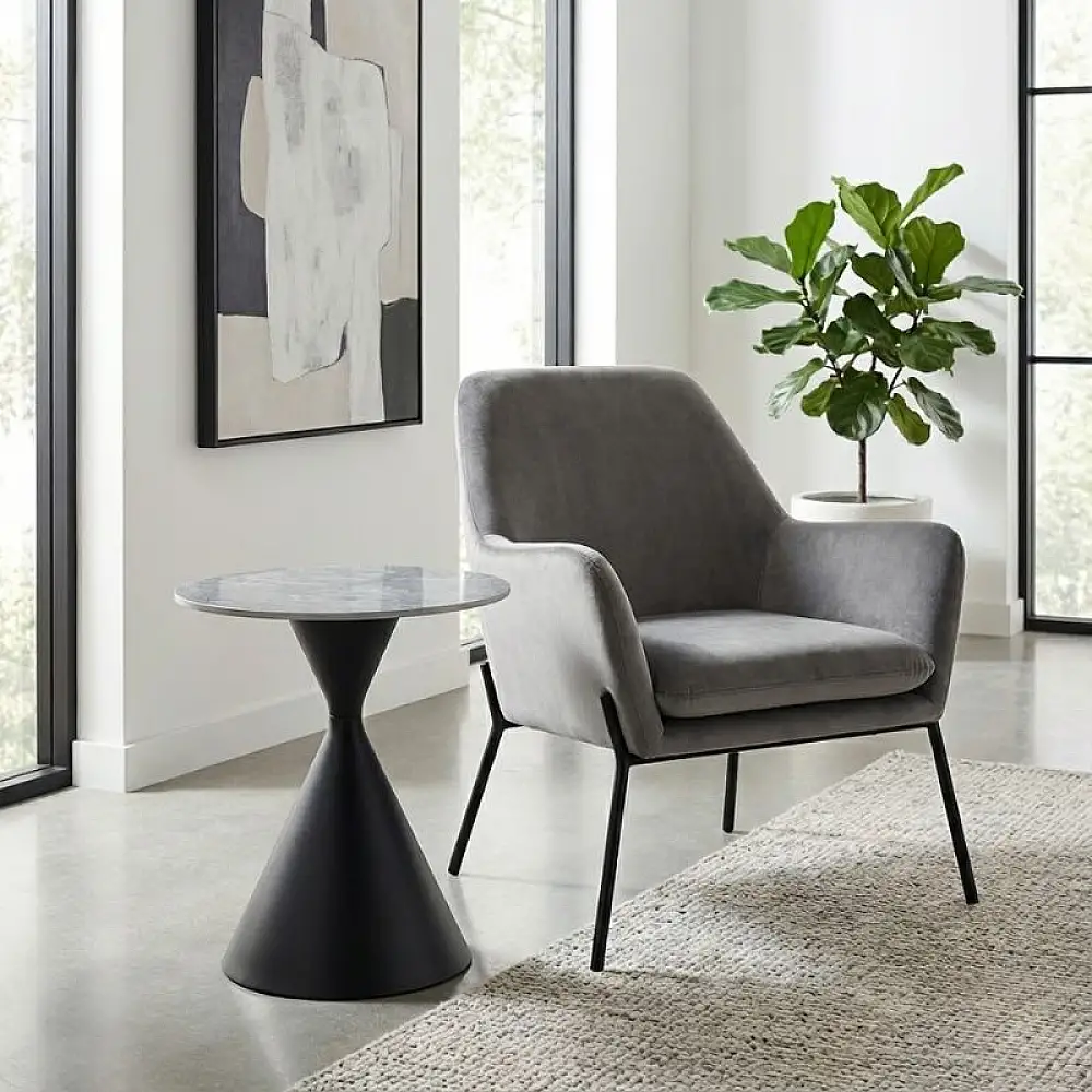 Τραπεζάκι βοηθητικό Logan Megapap sintered stone - μέταλλο χρώμα γκρι εφέ μαρμάρου - μαύρο Ø50x56εκ. | GP001-0062,1