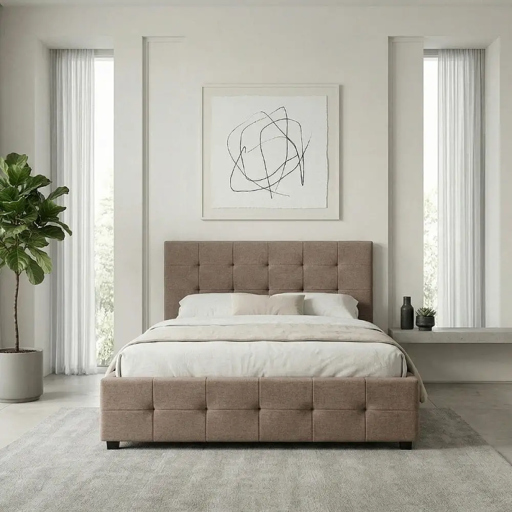 Κρεβάτι Iro Megapap υφασμάτινο με αποθηκευτικό χώρο χρώμα μπεζ - καφέ 160x200εκ. | GP002-0002,4