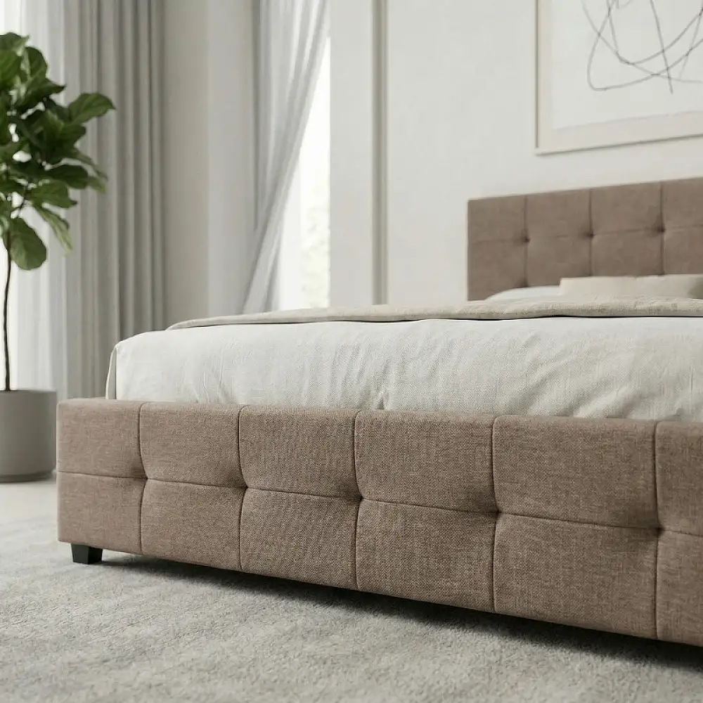 Κρεβάτι Iro Megapap υφασμάτινο με αποθηκευτικό χώρο χρώμα μπεζ - καφέ 160x200εκ. | GP002-0002,4