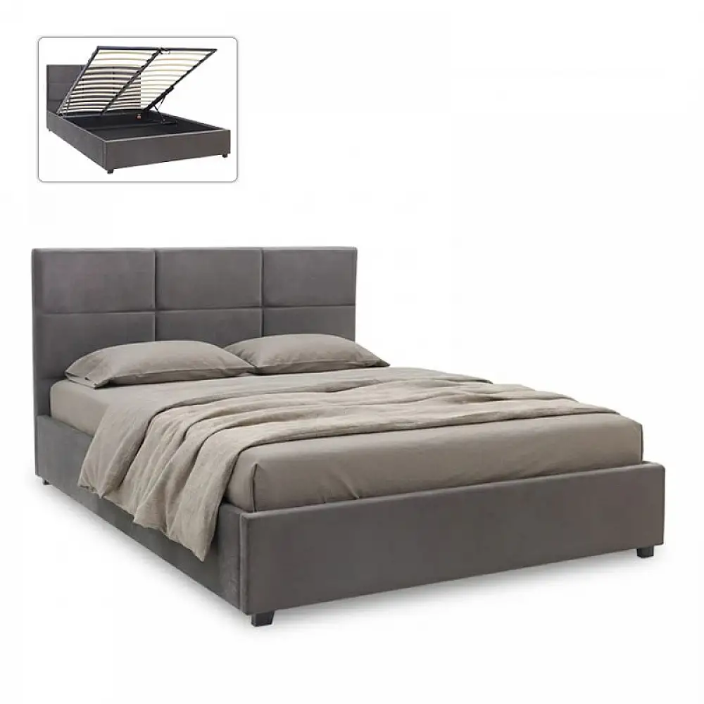 Κρεβάτι Kingston Megapap βελούδινο με αποθηκευτικό χώρο χρώμα ανθρακί 160x200εκ. | GP002-0005,4