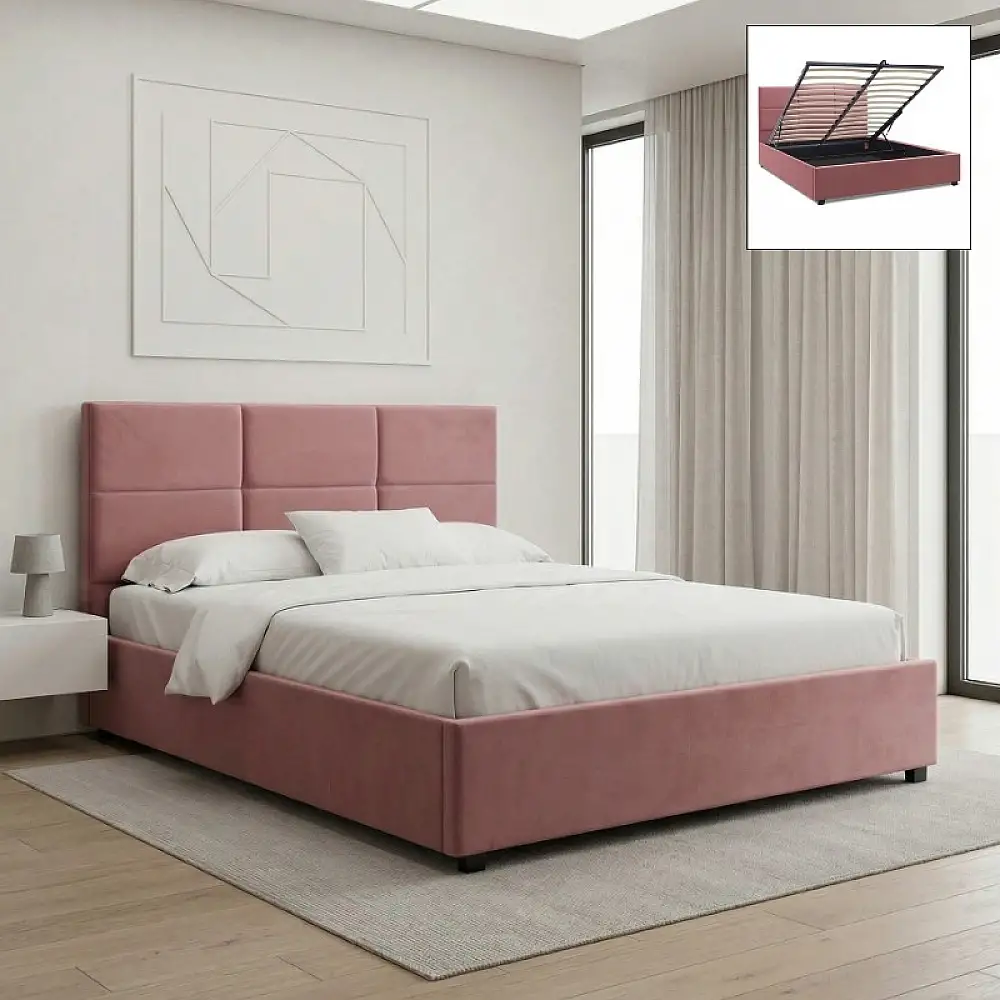 Κρεβάτι Kingston Megapap βελούδινο με αποθηκευτικό χώρο χρώμα σάπιο μήλο 160x200εκ. | GP002-0005,5