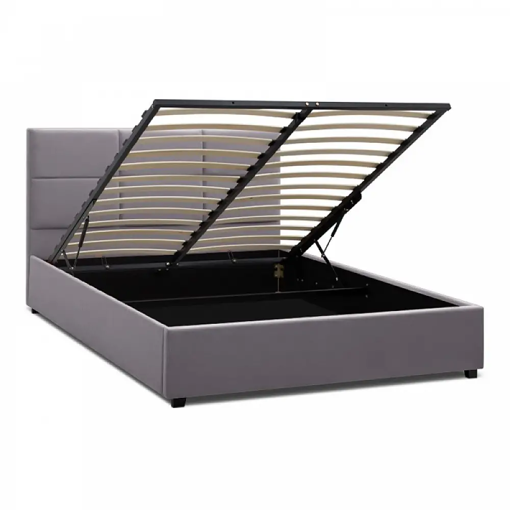 Κρεβάτι Kingston Megapap βελούδινο με αποθηκευτικό χώρο χρώμα γκρι 150x200εκ. | GP002-0008,1