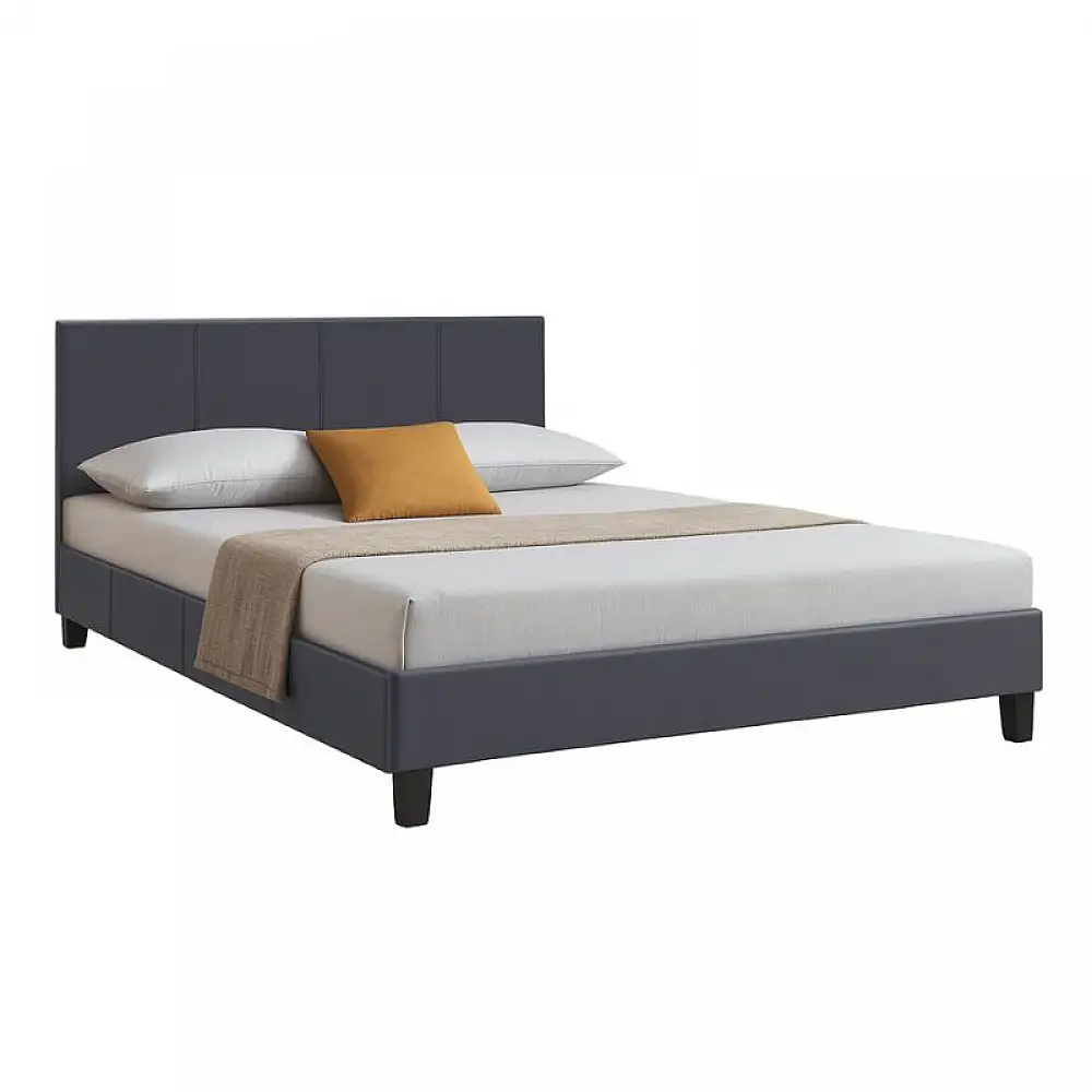 Κρεβάτι Flat Megapap από τεχνόδερμα χρώμα μαύρο ματ 160x200εκ. | GP002-0012,1