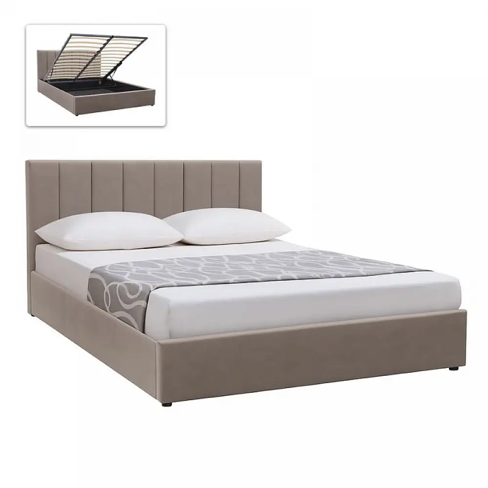 Κρεβάτι Renata Megapap υφασμάτινο με αποθηκευτικό χώρο χρώμα μπεζ 160x200εκ. | GP002-0017,1