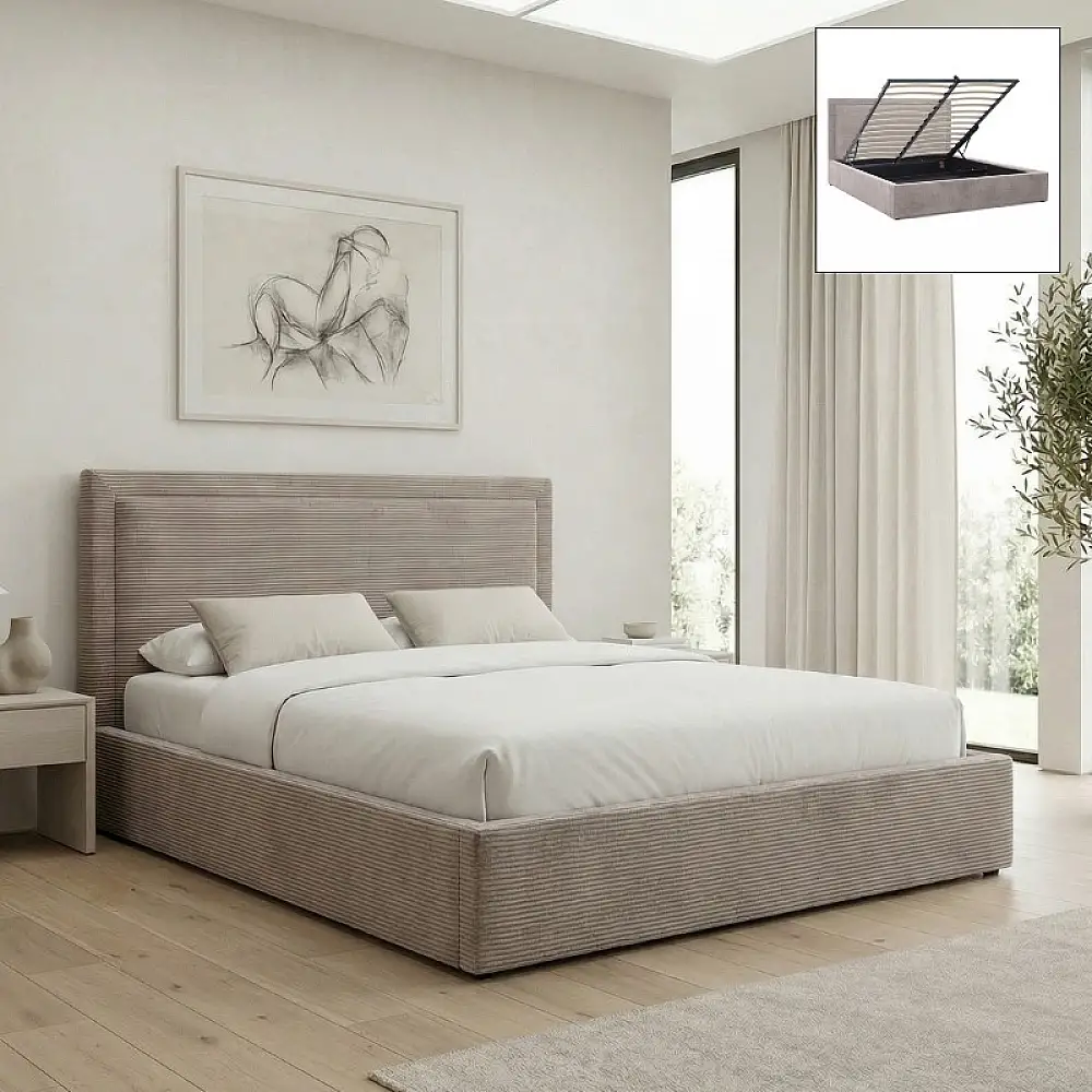 Κρεβάτι Velar Megapap υφασμάτινο με αποθηκευτικό χώρο χρώμα μόκα 160x200εκ. | GP002-0021,2