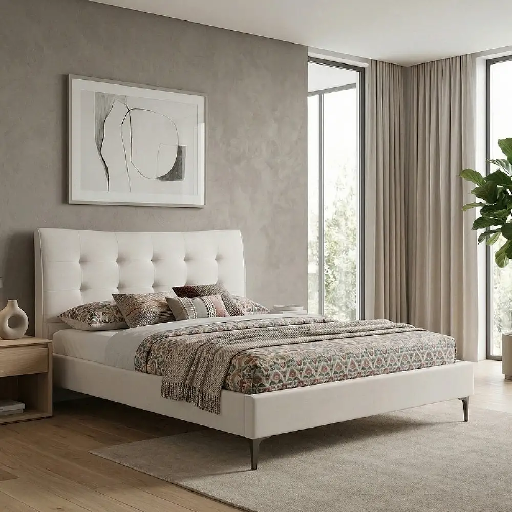 Κρεβάτι Mirel Megapap υφασμάτινο χρώμα ανοιχτό μπεζ 160x200εκ. | GP002-0022,1