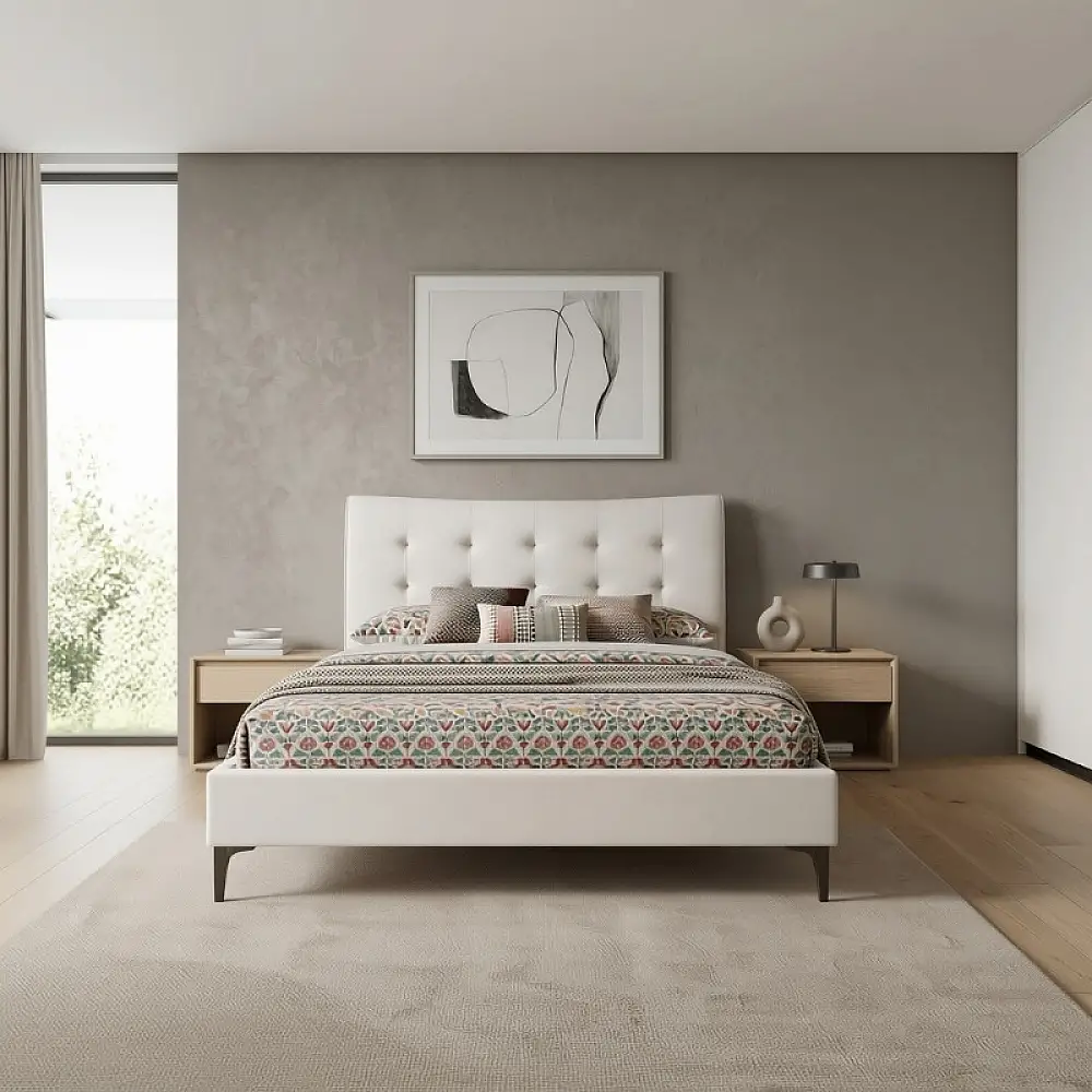 Κρεβάτι Mirel Megapap υφασμάτινο χρώμα ανοιχτό μπεζ 160x200εκ. | GP002-0022,1