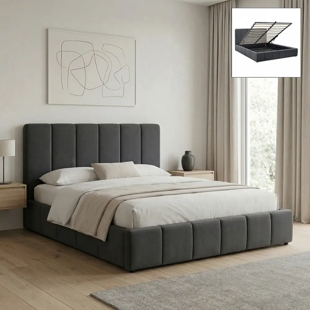 Κρεβάτι Nival Megapap υφασμάτινο με αποθηκευτικό χώρο χρώμα ανθρακί 160x200εκ. | GP002-0024,1