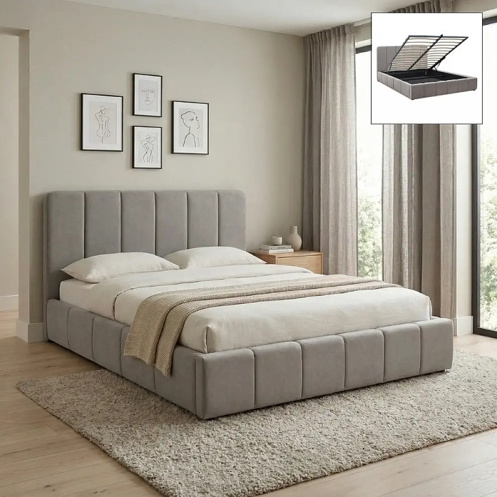 Κρεβάτι Nival Megapap υφασμάτινο με αποθηκευτικό χώρο χρώμα μπεζ 160x200εκ. | GP002-0024,2