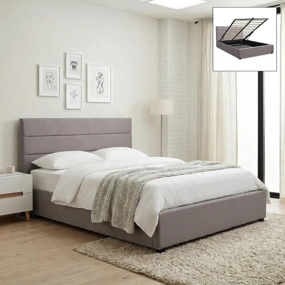 Κρεβάτι Olmo Megapap βελούδινο με αποθηκευτικό χώρο χρώμα γκρι 150x200εκ. | GP002-0025,1