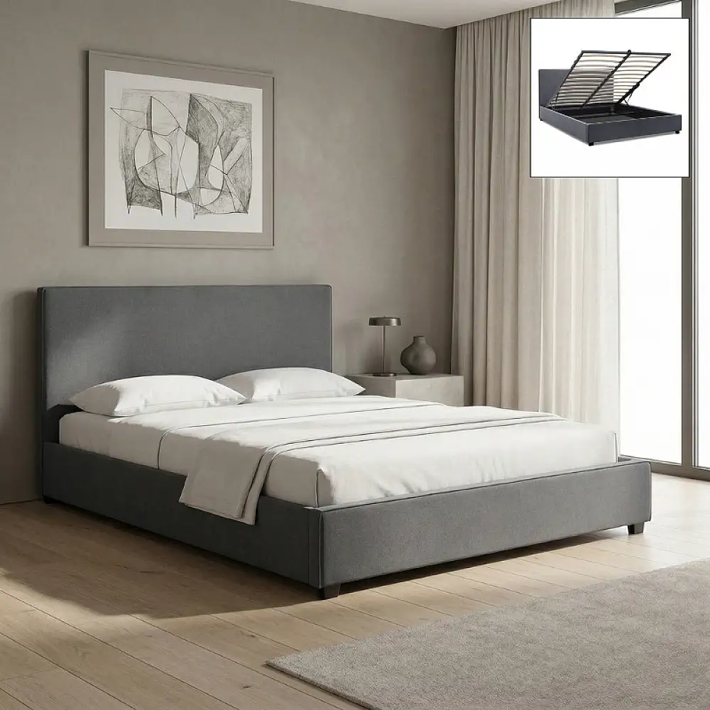 Κρεβάτι Verona Megapap υφασμάτινο με αποθηκευτικό χώρο χρώμα ανθρακί 160x200εκ. | GP002-0026,1