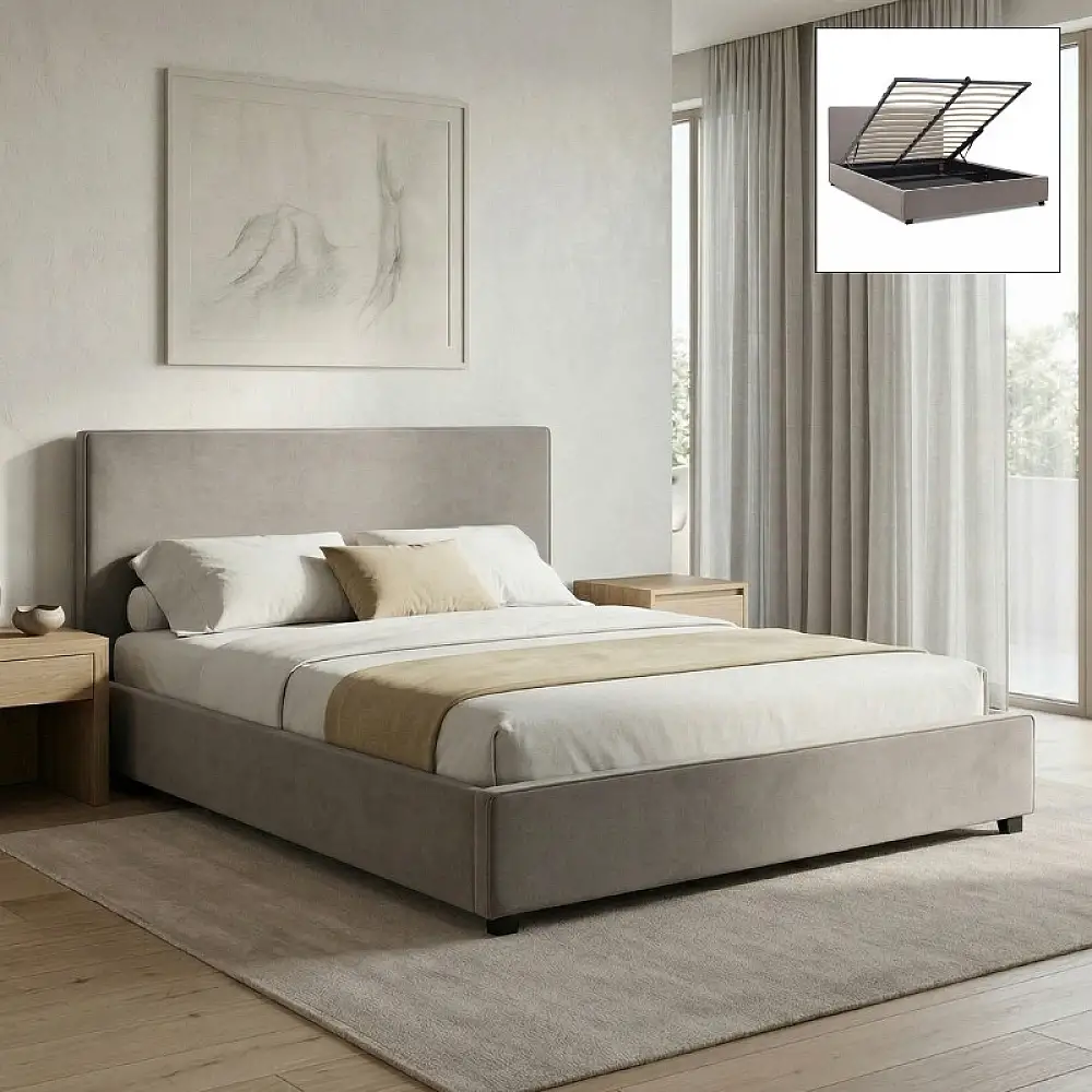 Κρεβάτι Verona Megapap υφασμάτινο με αποθηκευτικό χώρο χρώμα γκρι - μπεζ 160x200εκ. | GP002-0026,2