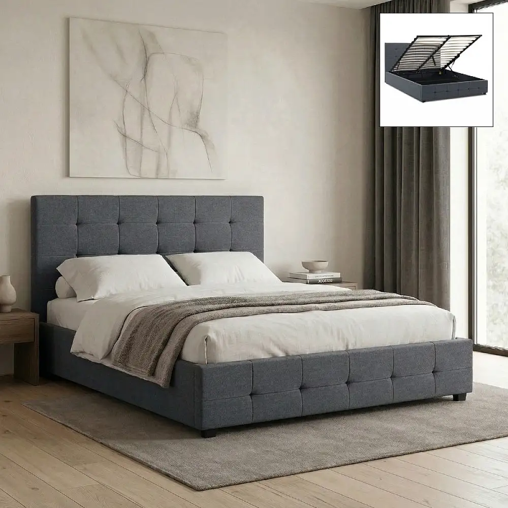 Κρεβάτι Iro Megapap υφασμάτινο με αποθηκευτικό χώρο χρώμα ανθρακί 150x200εκ. | GP002-0027,3