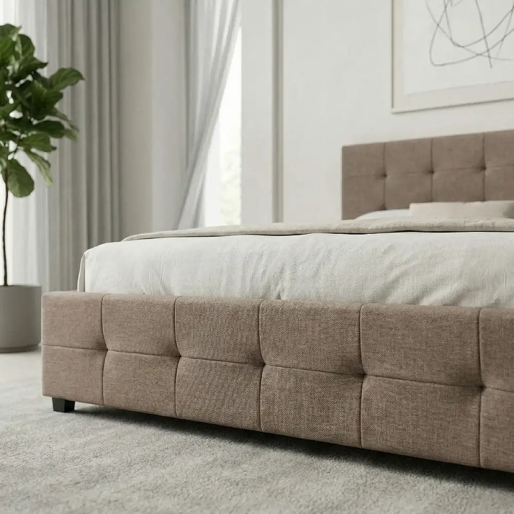 Κρεβάτι Iro Megapap υφασμάτινο με αποθηκευτικό χώρο χρώμα μπεζ - καφέ 150x200εκ. | GP002-0027,4