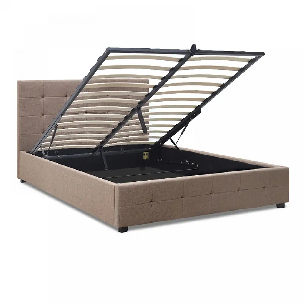 Κρεβάτι Iro Megapap υφασμάτινο με αποθηκευτικό χώρο χρώμα μπεζ - καφέ 150x200εκ. | GP002-0027,4