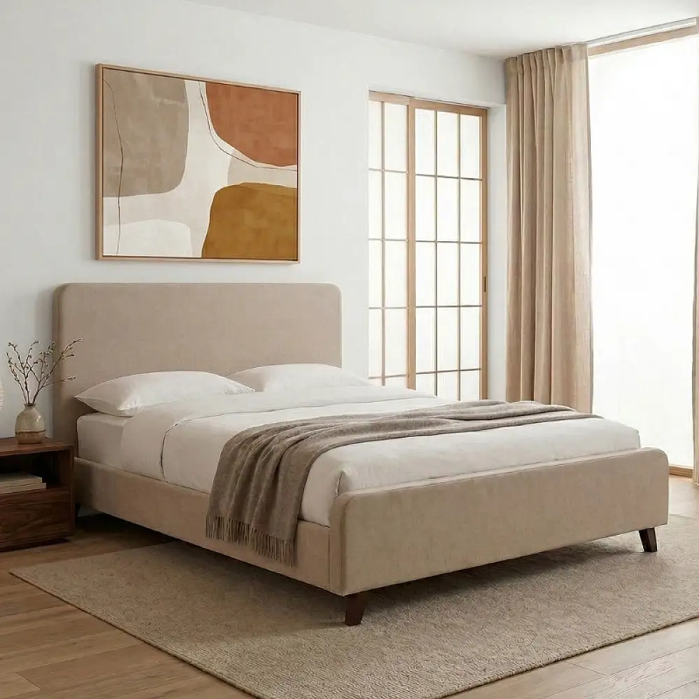 Κρεβάτι Ovelia Megapap υφασμάτινο χρώμα μπεζ 150x200εκ. | GP002-0028,2