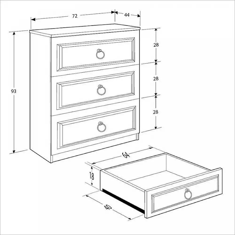 Συρταριέρα Hampton Megapap χρώμα λευκό 72x44x93εκ. | GP009-0228