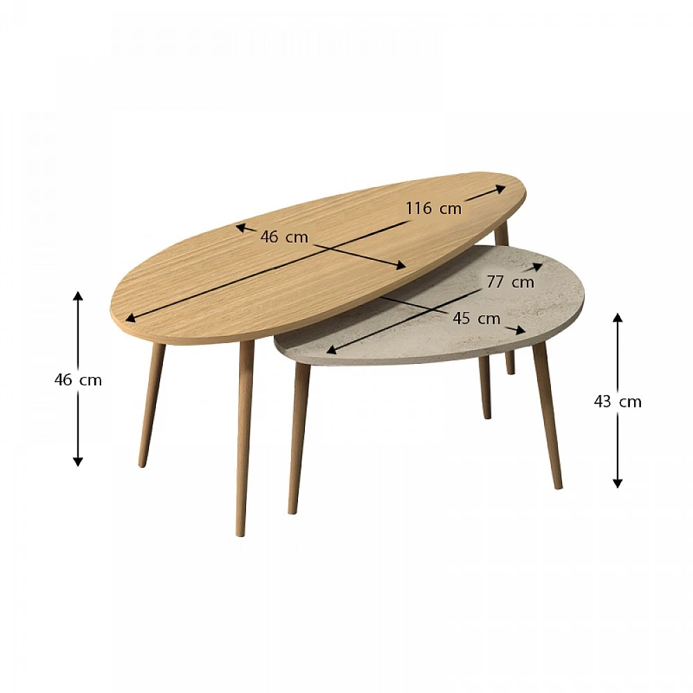 Τραπεζάκι σαλονιού σετ 2 τμχ Elips Megapap χρώμα oak - travertine 116x46x46εκ. Τραπεζάκι σαλονιού σετ 2 τμχ Elips Megapap χρώμα oak - travertine 116x46x46εκ.