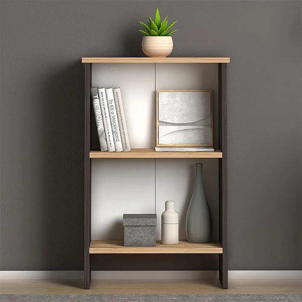 Βιβλιοθήκη μελαμίνης Flora Megapap χρώμα industrial grey - oak 52x25x80εκ. Βιβλιοθήκη μελαμίνης Flora Megapap χρώμα industrial grey - oak 52x25x80εκ.