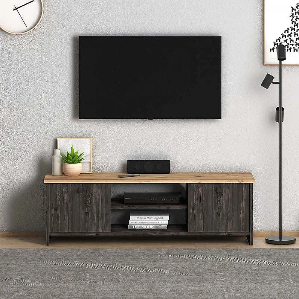 Έπιπλο τηλεόρασης Cube Megapap από μελαμίνη χρώμα pine - industrial grey 120x30x40εκ. Έπιπλο τηλεόρασης Cube Megapap από μελαμίνη χρώμα pine - industrial grey 120x30x40εκ.