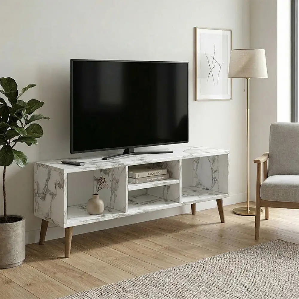 Έπιπλο τηλεόρασης Loren Megapap χρώμα λευκό εφέ μαρμάρου 120x30x40εκ. | GP026-0108,4