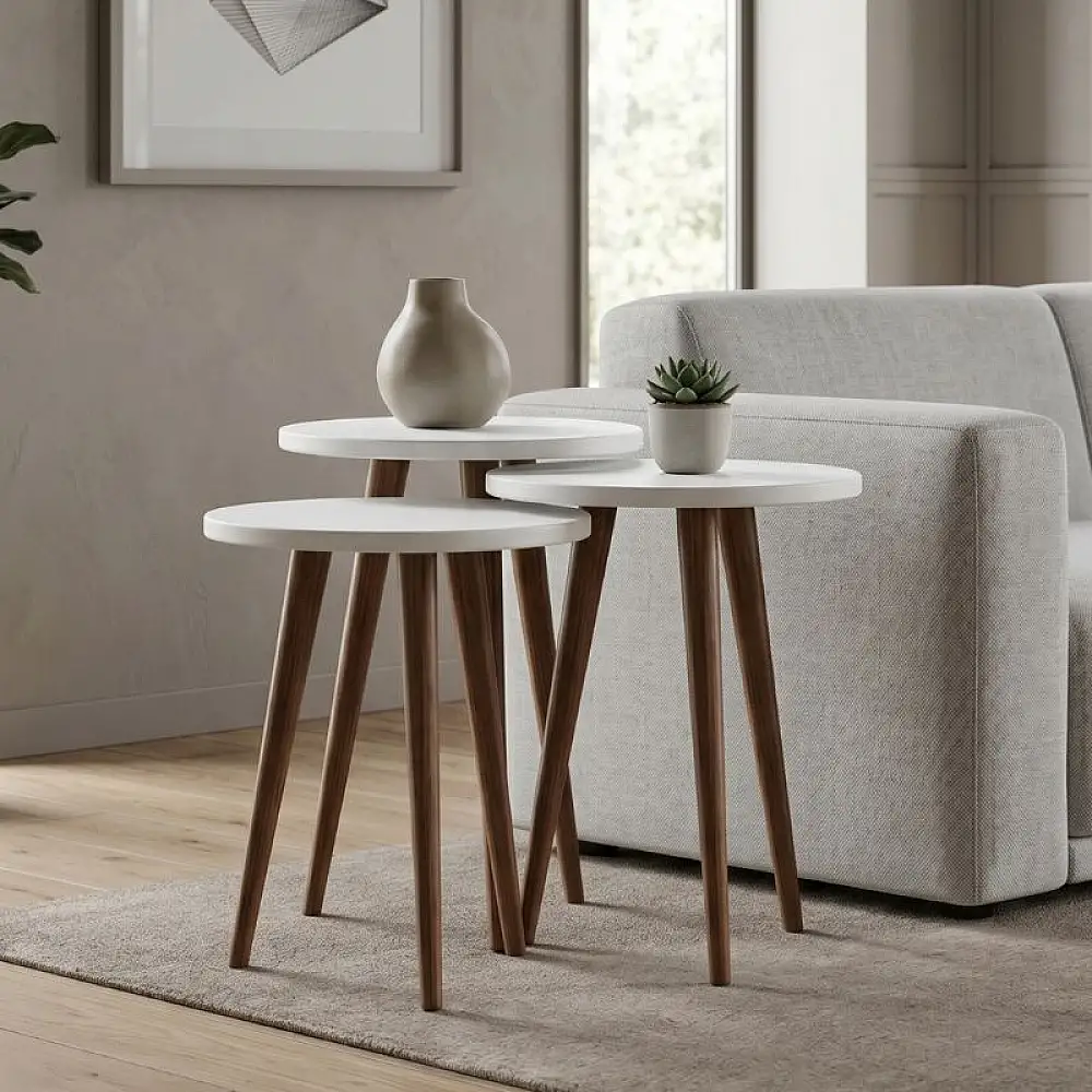 Τραπεζάκι βοηθητικό σετ 3 τμχ Cruz Megapap χρώμα λευκό Ø33x46εκ. | GP026-0110,1