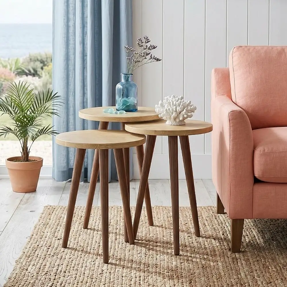 Τραπεζάκι βοηθητικό σετ 3 τμχ Cruz Megapap χρώμα sapphire oak Ø33x46εκ. | GP026-0110,2