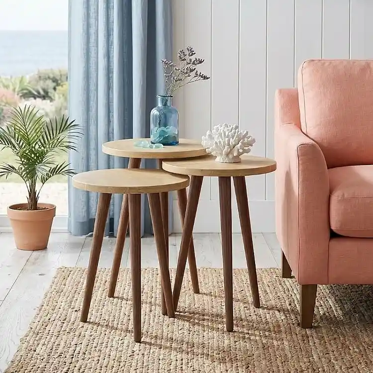 Τραπεζάκι βοηθητικό σετ 3 τμχ Cruz Megapap χρώμα sapphire oak Ø33x46εκ. | GP026-0110,2