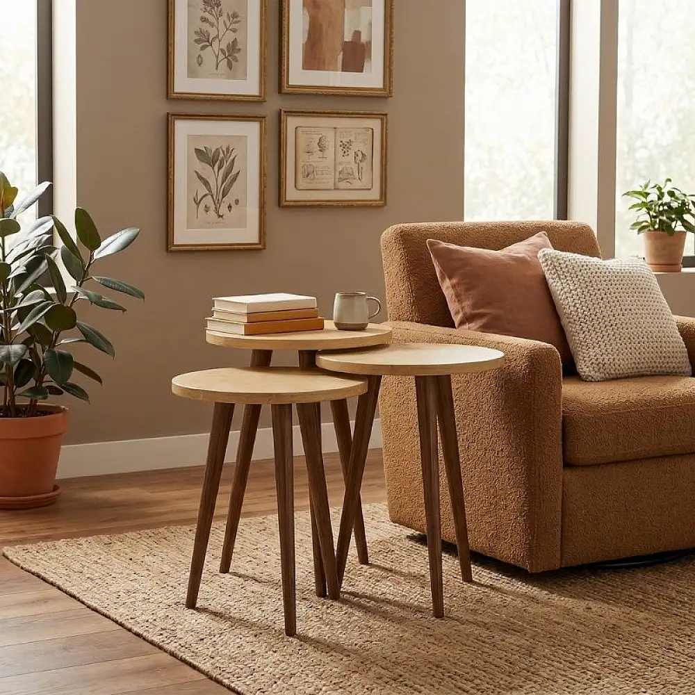 Τραπεζάκι βοηθητικό σετ 3 τμχ Cruz Megapap χρώμα sapphire oak Ø33x46εκ. | GP026-0110,2