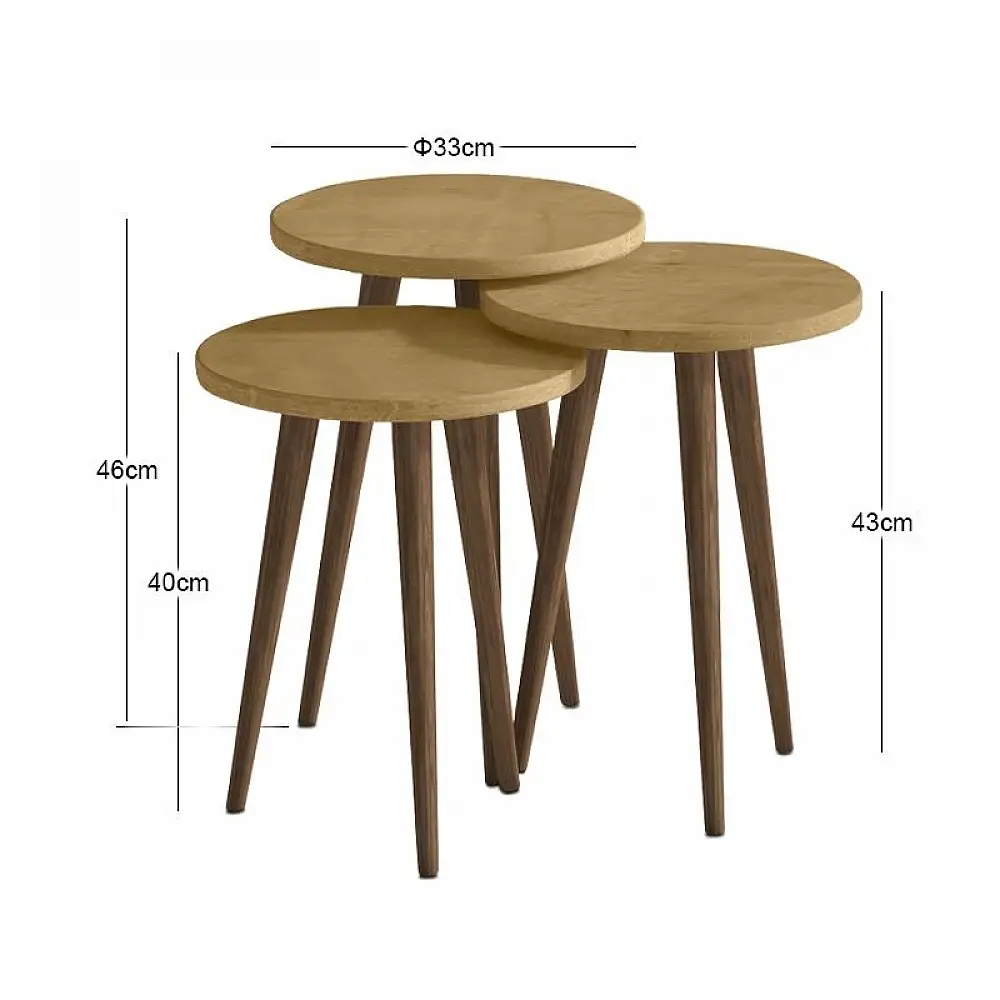 Τραπεζάκι βοηθητικό σετ 3 τμχ Cruz Megapap χρώμα sapphire oak Ø33x46εκ. | GP026-0110,2