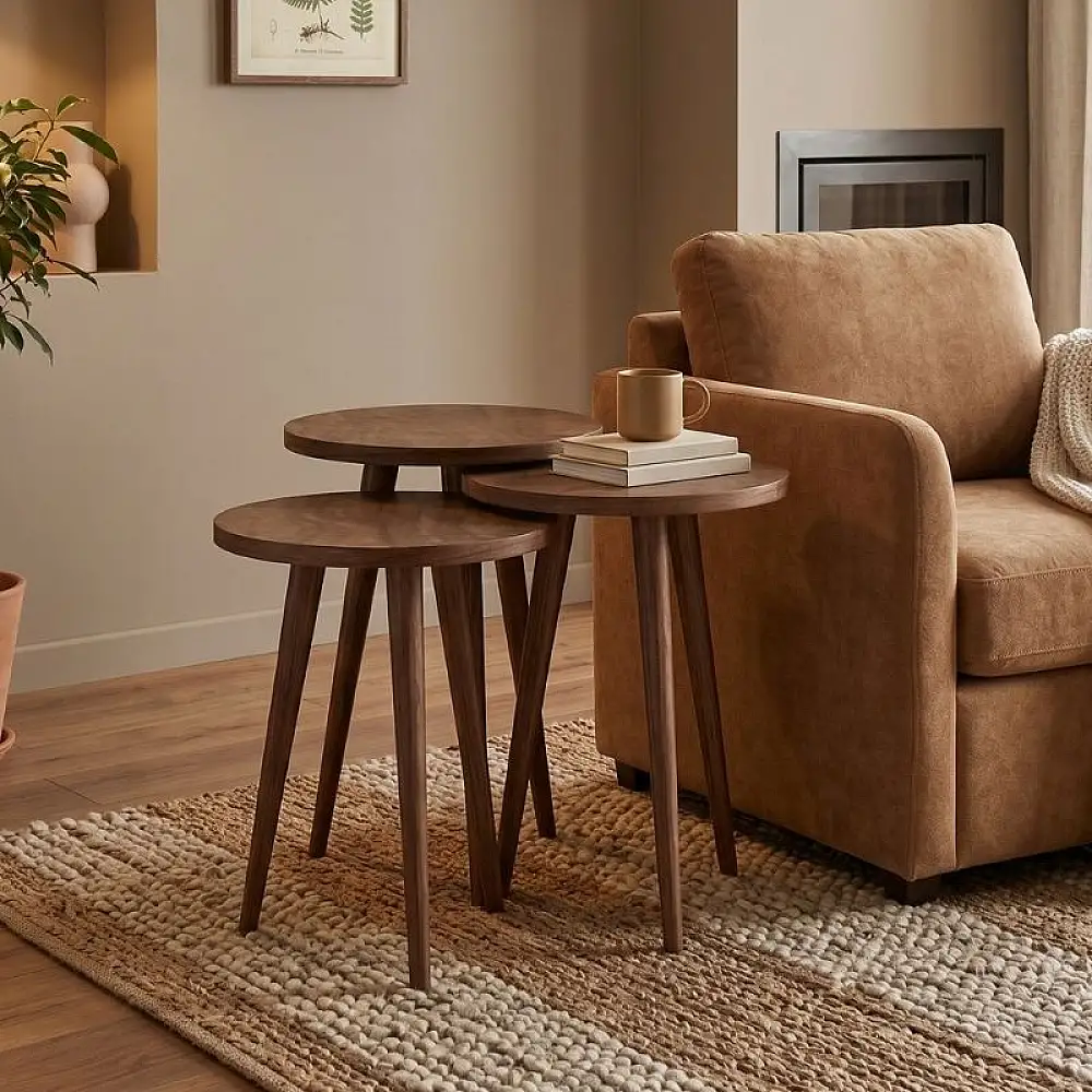 Τραπεζάκι βοηθητικό σετ 3 τμχ Cruz Megapap χρώμα καρυδί Ø33x46εκ. | GP026-0110,3