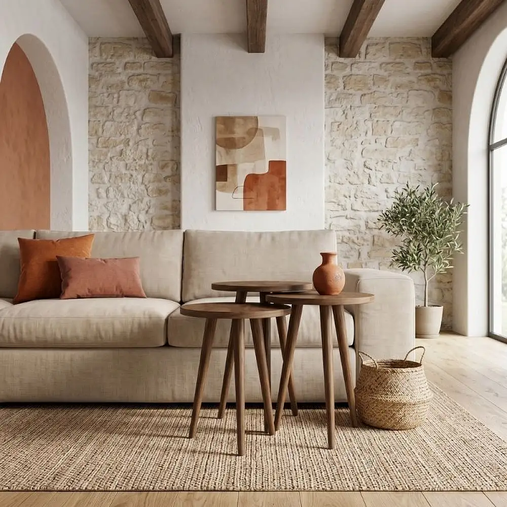 Τραπεζάκι βοηθητικό σετ 3 τμχ Cruz Megapap χρώμα καρυδί Ø33x46εκ. | GP026-0110,3